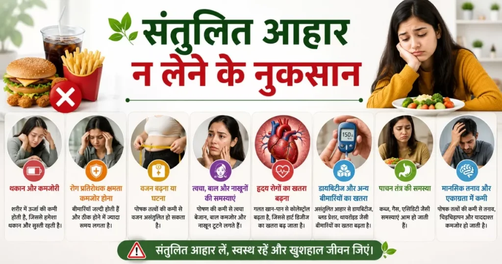 थकान, कमजोरी और पोषण की कमी को दर्शाती असंतुलित आहार इमेज